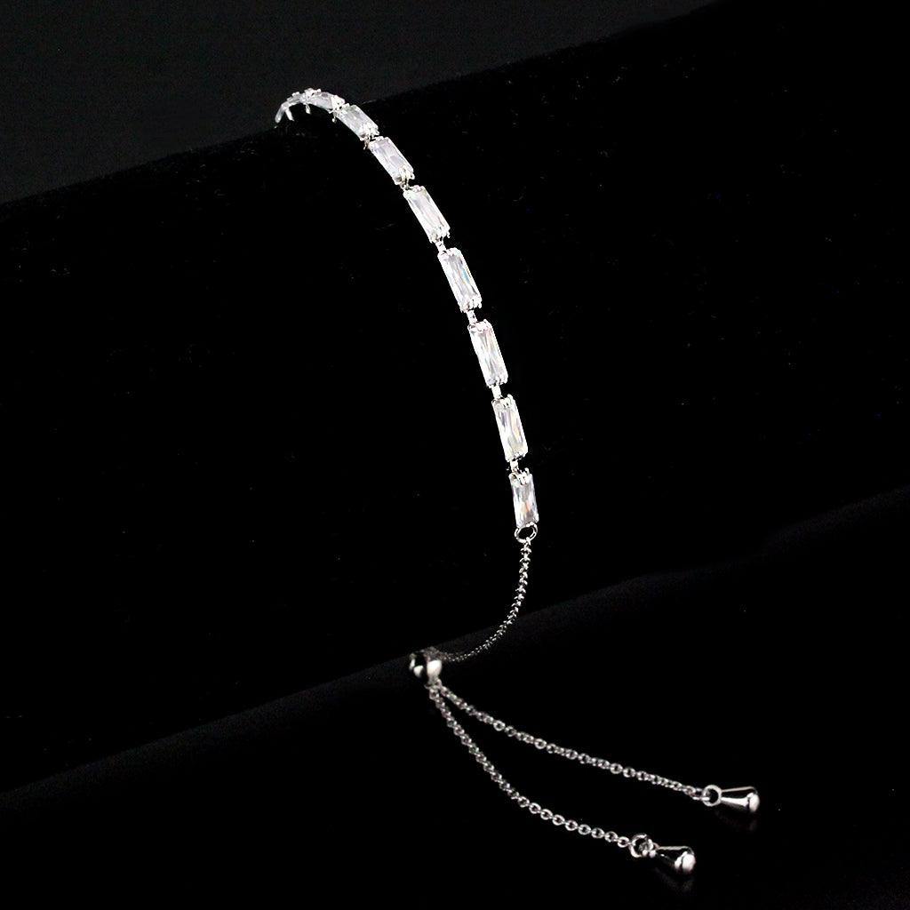 Alamode Rhodium Brass Bracelet with AAA Grade CZ in Clear - Flyclothing LLC