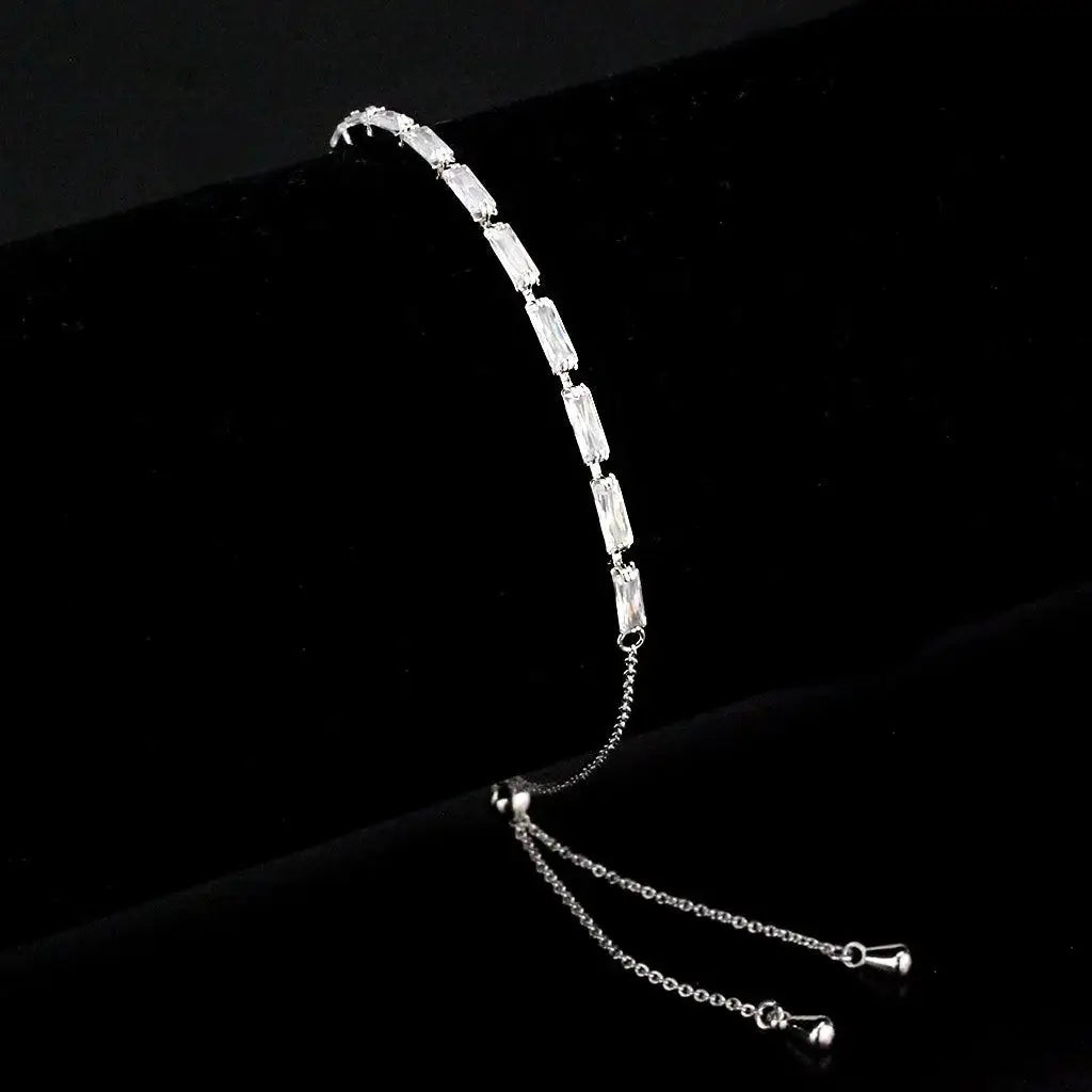 Alamode Rhodium Brass Bracelet with AAA Grade CZ in Clear - Alamode - Flyclothing LLC