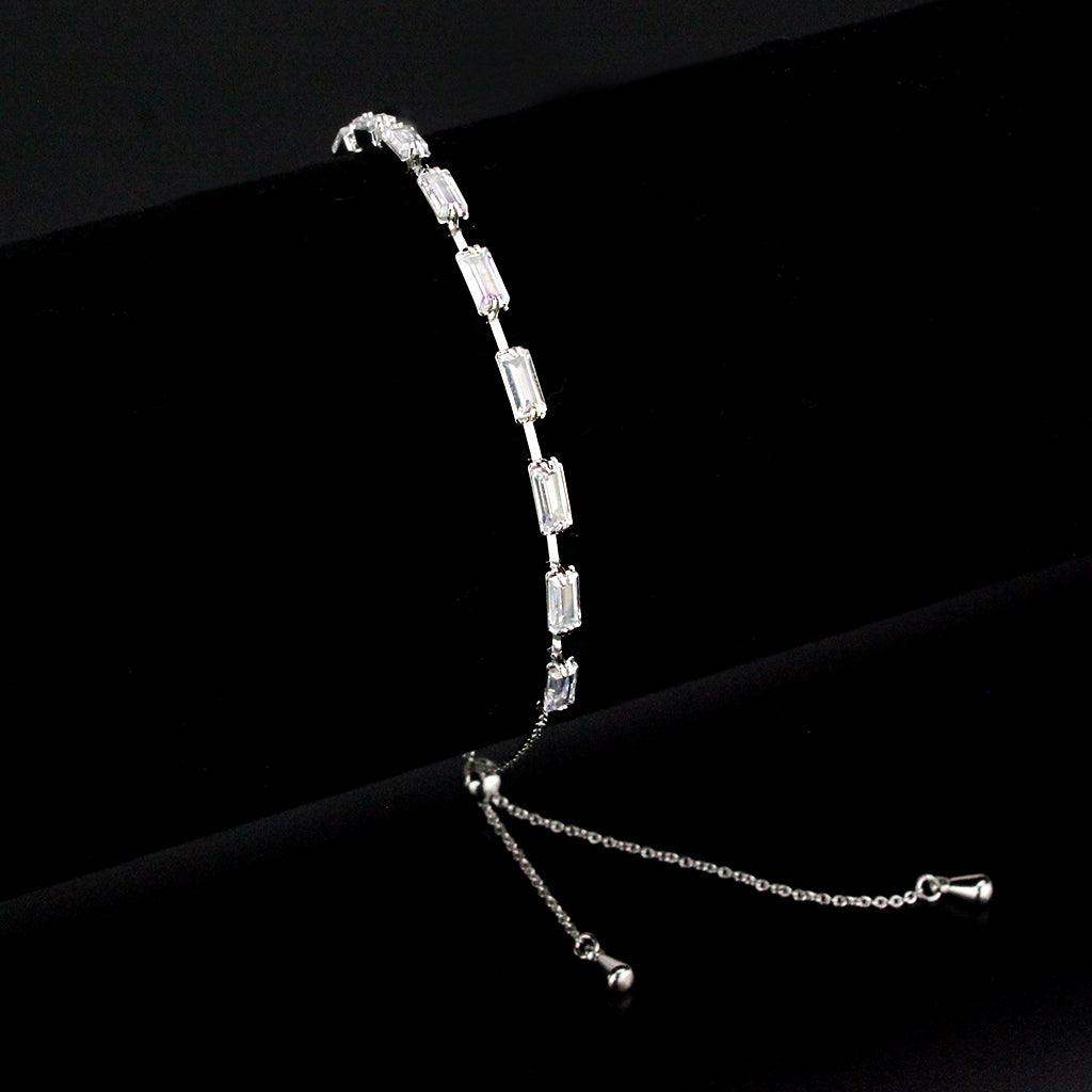 Alamode Rhodium Brass Bracelet with AAA Grade CZ in Clear - Alamode - Flyclothing LLC