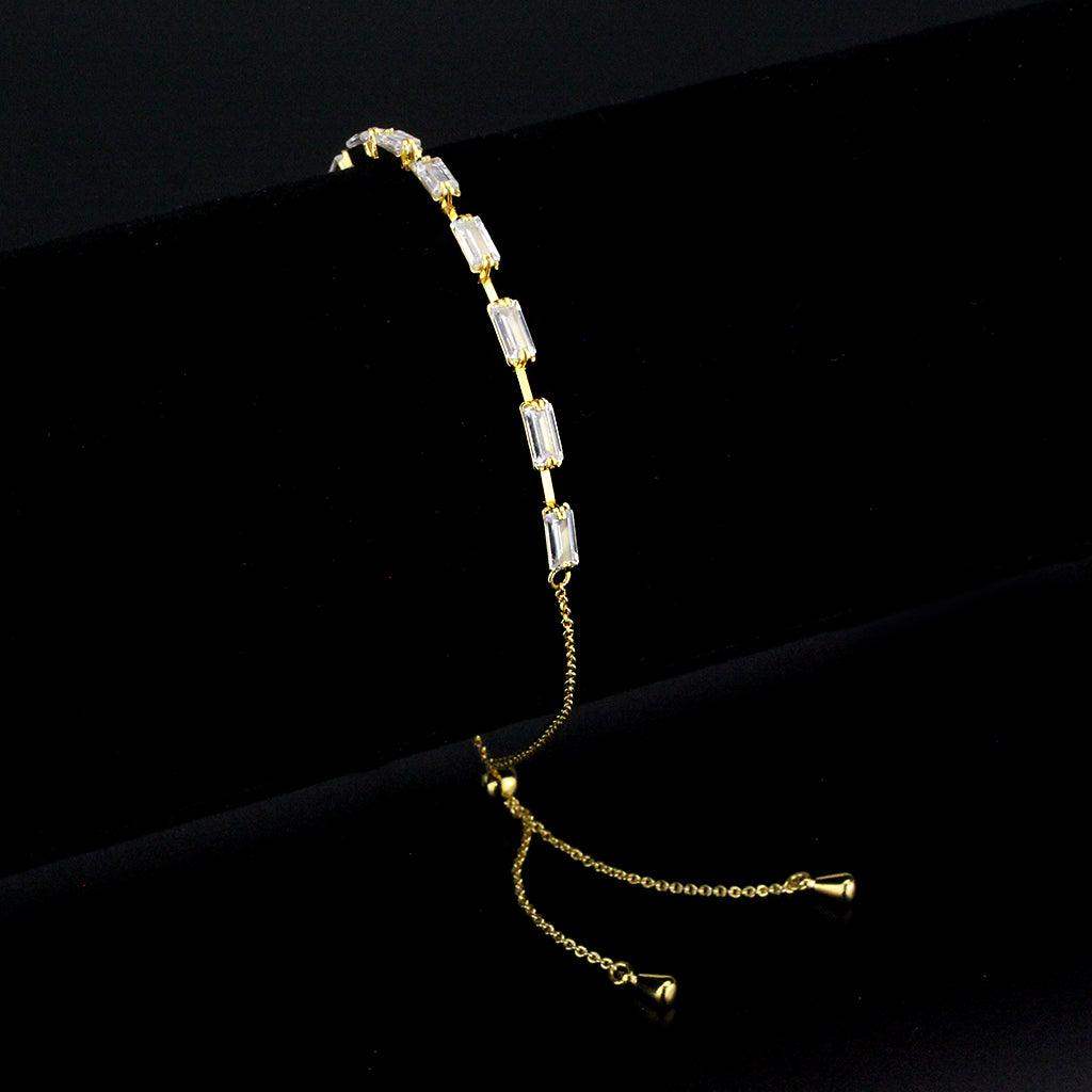Alamode Gold Brass Bracelet with AAA Grade CZ in Clear - Alamode - Flyclothing LLC