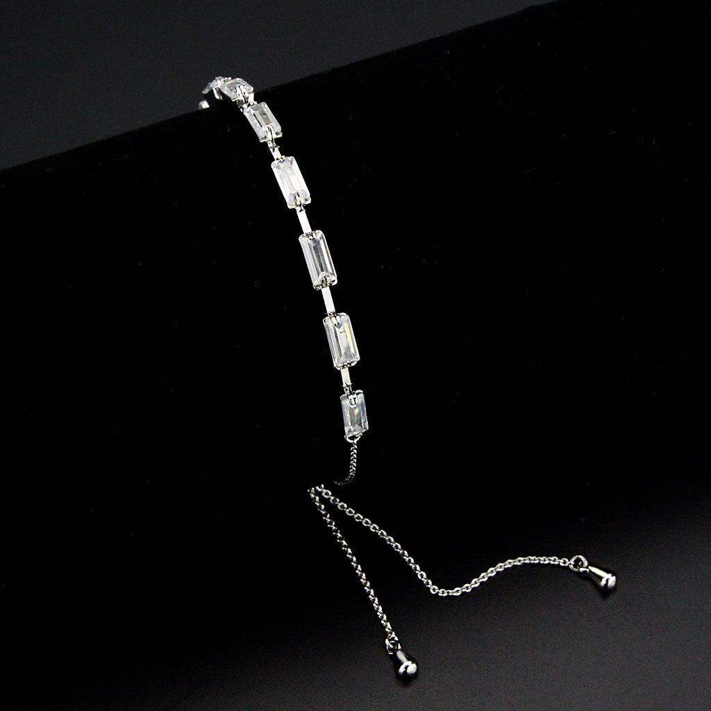 Alamode Rhodium Brass Bracelet with AAA Grade CZ in Clear - Alamode - Flyclothing LLC