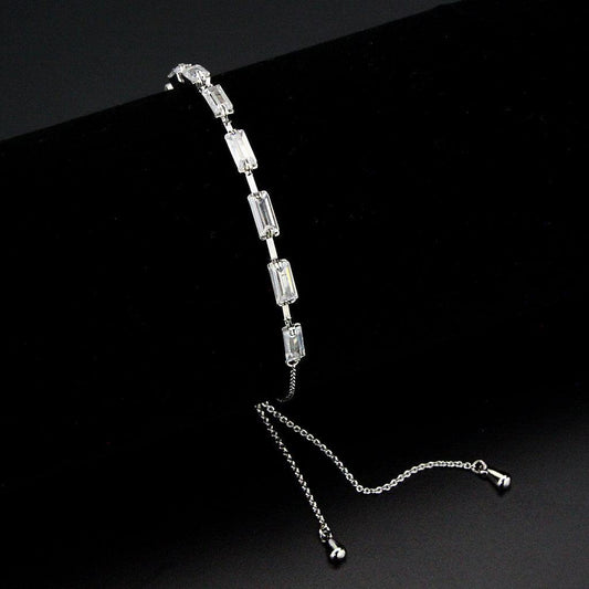 Alamode Rhodium Brass Bracelet with AAA Grade CZ in Clear - Alamode