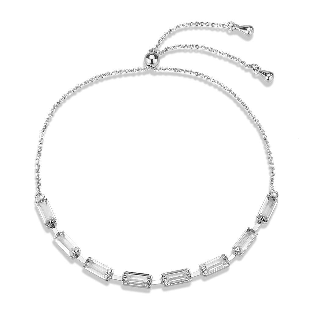 Alamode Rhodium Brass Bracelet with AAA Grade CZ in Clear - Flyclothing LLC