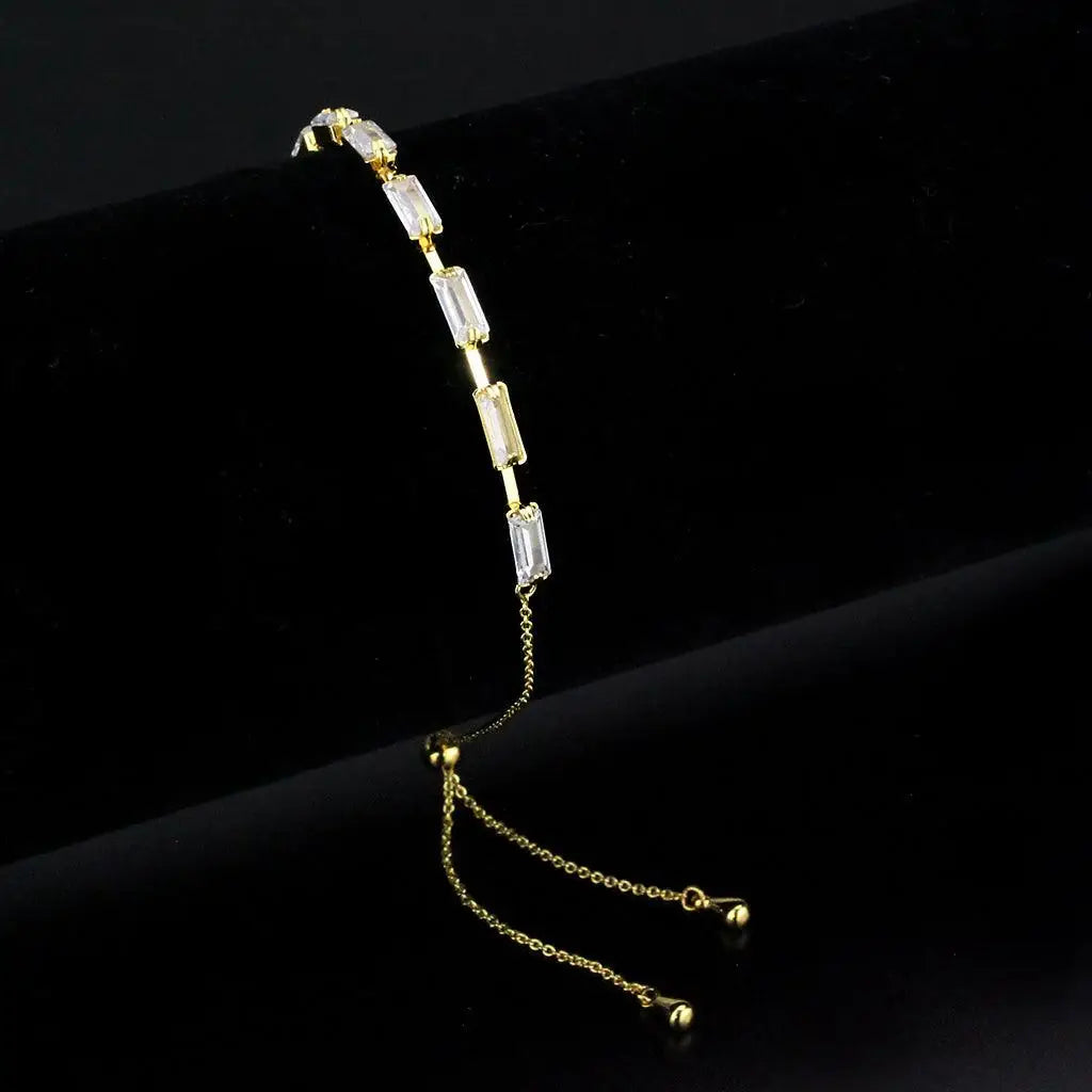 Alamode Gold Brass Bracelet with AAA Grade CZ in Clear - Alamode - Flyclothing LLC