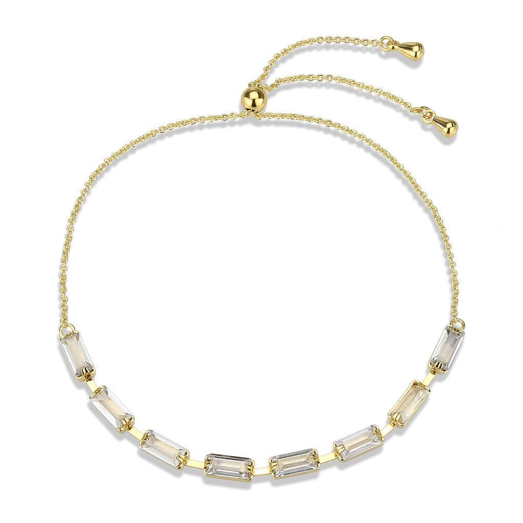 Alamode Gold Brass Bracelet with AAA Grade CZ in Clear - Flyclothing LLC