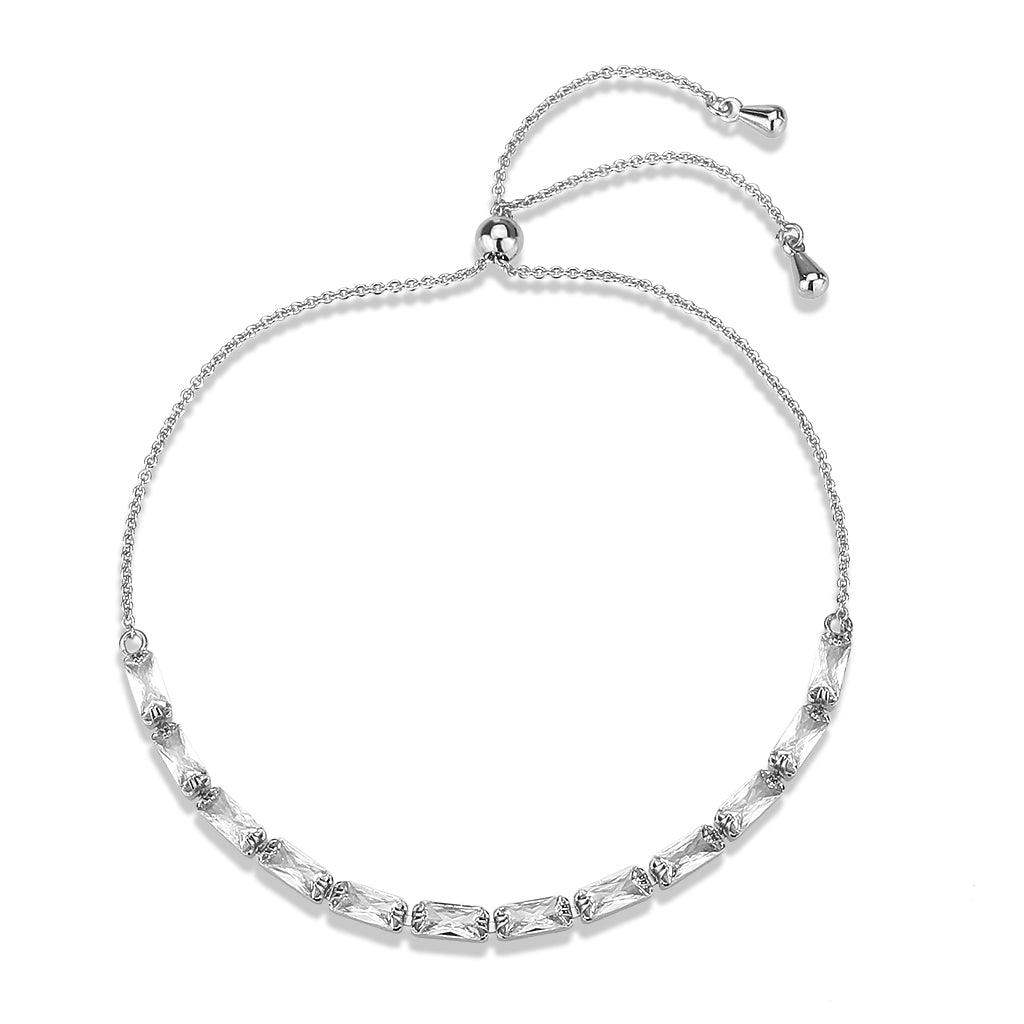Alamode Rhodium Brass Bracelet with AAA Grade CZ in Clear - Alamode - Flyclothing LLC