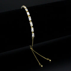 Alamode Gold Brass Bracelet with AAA Grade CZ in Clear - Flyclothing LLC