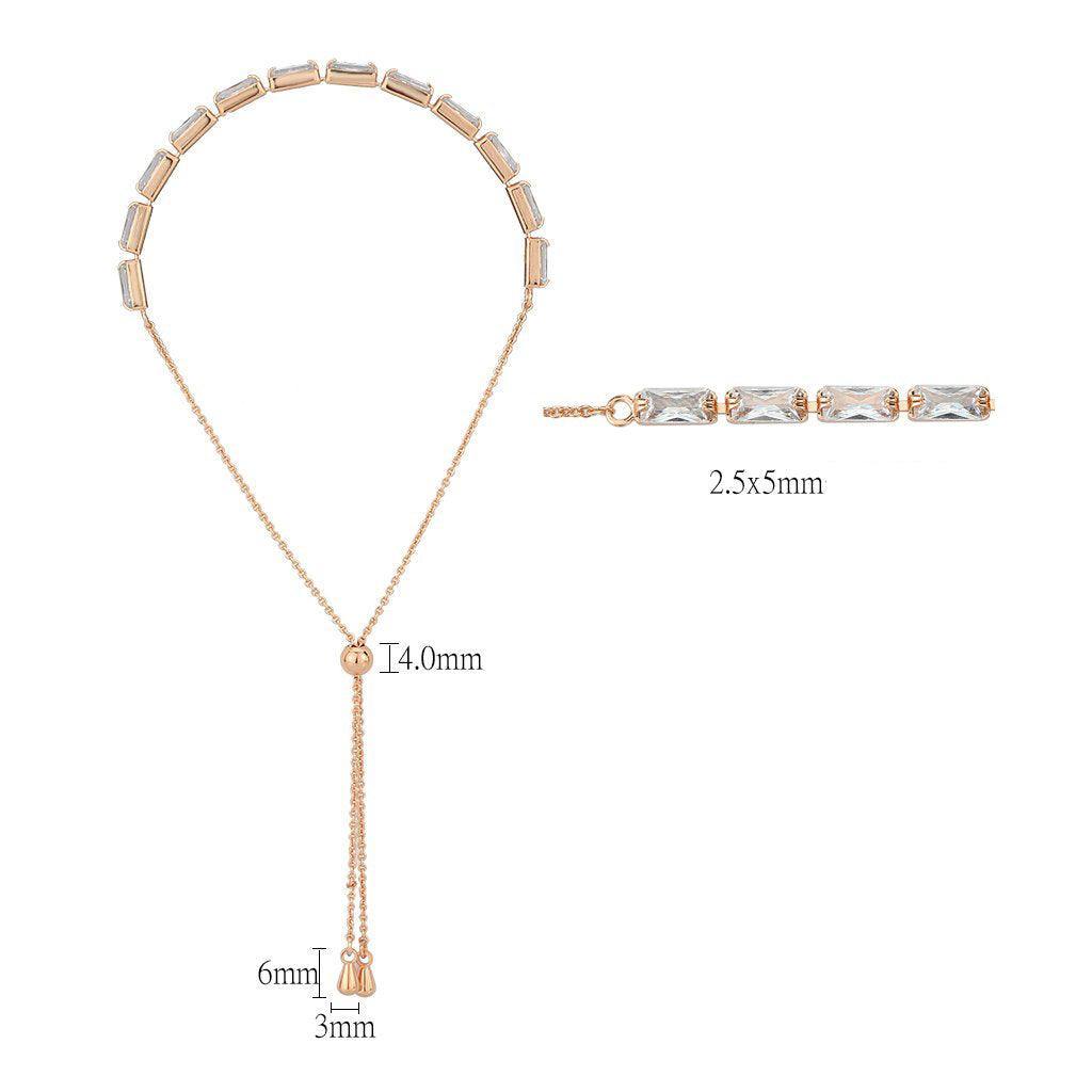 Alamode Rose Gold Brass Bracelet with AAA Grade CZ in Clear - Flyclothing LLC