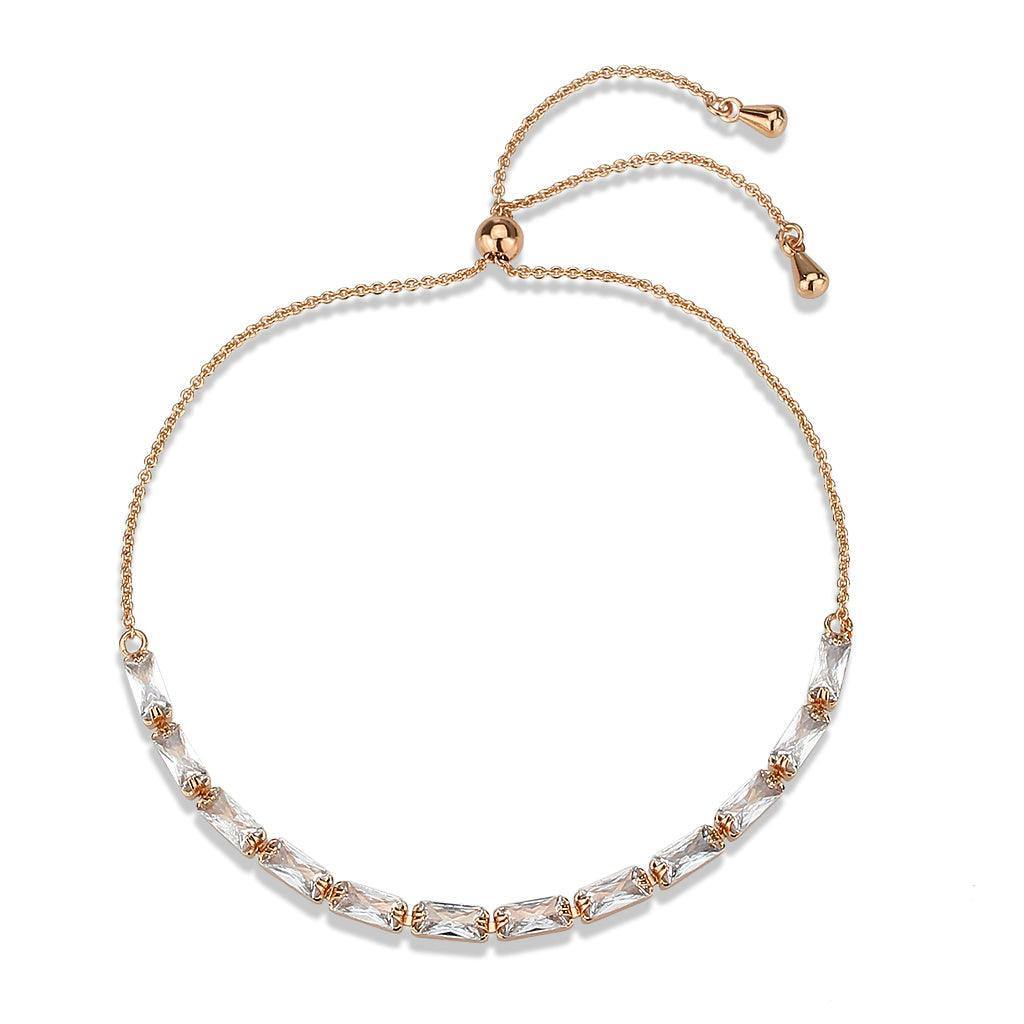 Alamode Rose Gold Brass Bracelet with AAA Grade CZ in Clear - Flyclothing LLC