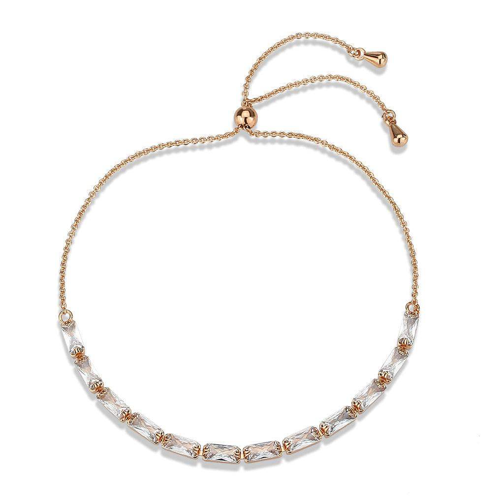Alamode Rose Gold Brass Bracelet with AAA Grade CZ in Clear - Alamode - Flyclothing LLC