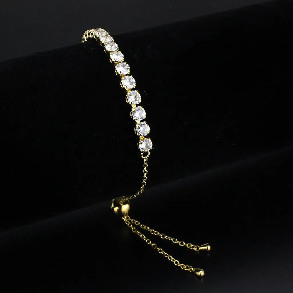 Alamode Gold Brass Bracelet with AAA Grade CZ in Clear - Alamode - Flyclothing LLC