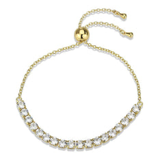 Alamode Gold Brass Bracelet with AAA Grade CZ in Clear - Flyclothing LLC