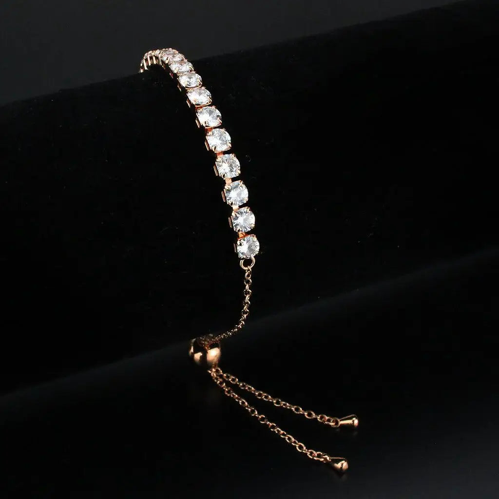 Alamode Rose Gold Brass Bracelet with AAA Grade CZ in Clear - Alamode - Flyclothing LLC