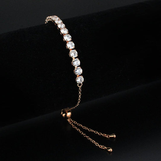Alamode Rose Gold Brass Bracelet with AAA Grade CZ in Clear - Alamode