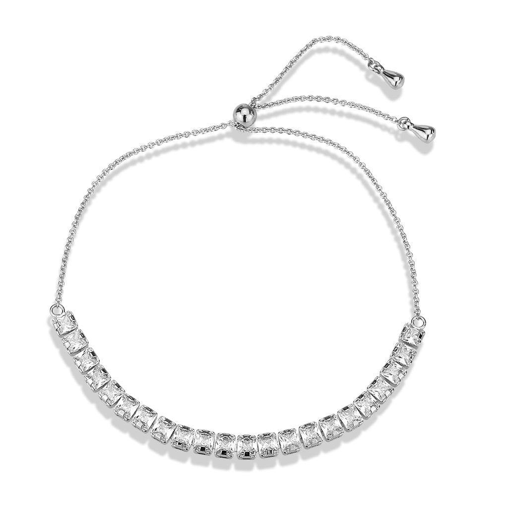 Alamode Rhodium Brass Bracelet with AAA Grade CZ in Clear - Flyclothing LLC