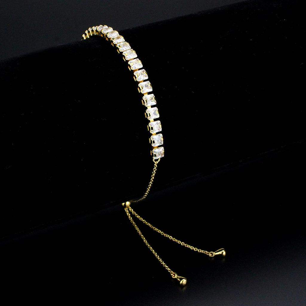 Alamode Gold Brass Bracelet with AAA Grade CZ in Clear - Alamode - Flyclothing LLC
