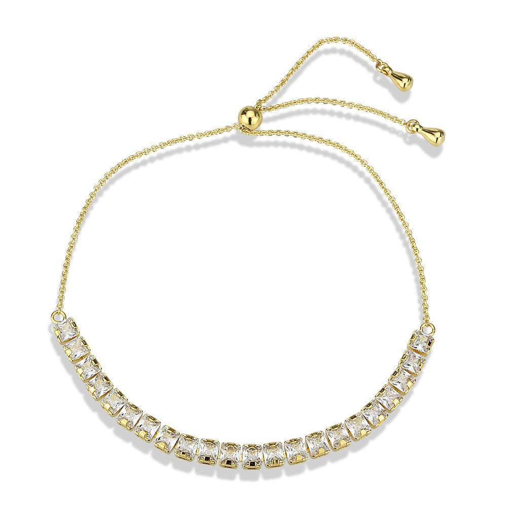 Alamode Gold Brass Bracelet with AAA Grade CZ in Clear - Alamode - Flyclothing LLC