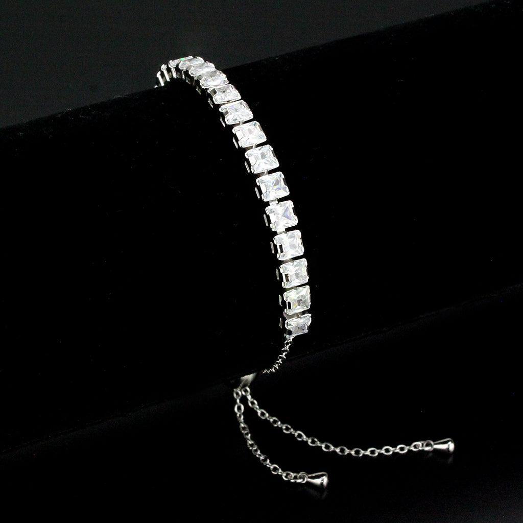 Alamode Rhodium Brass Bracelet with AAA Grade CZ in Clear - Alamode