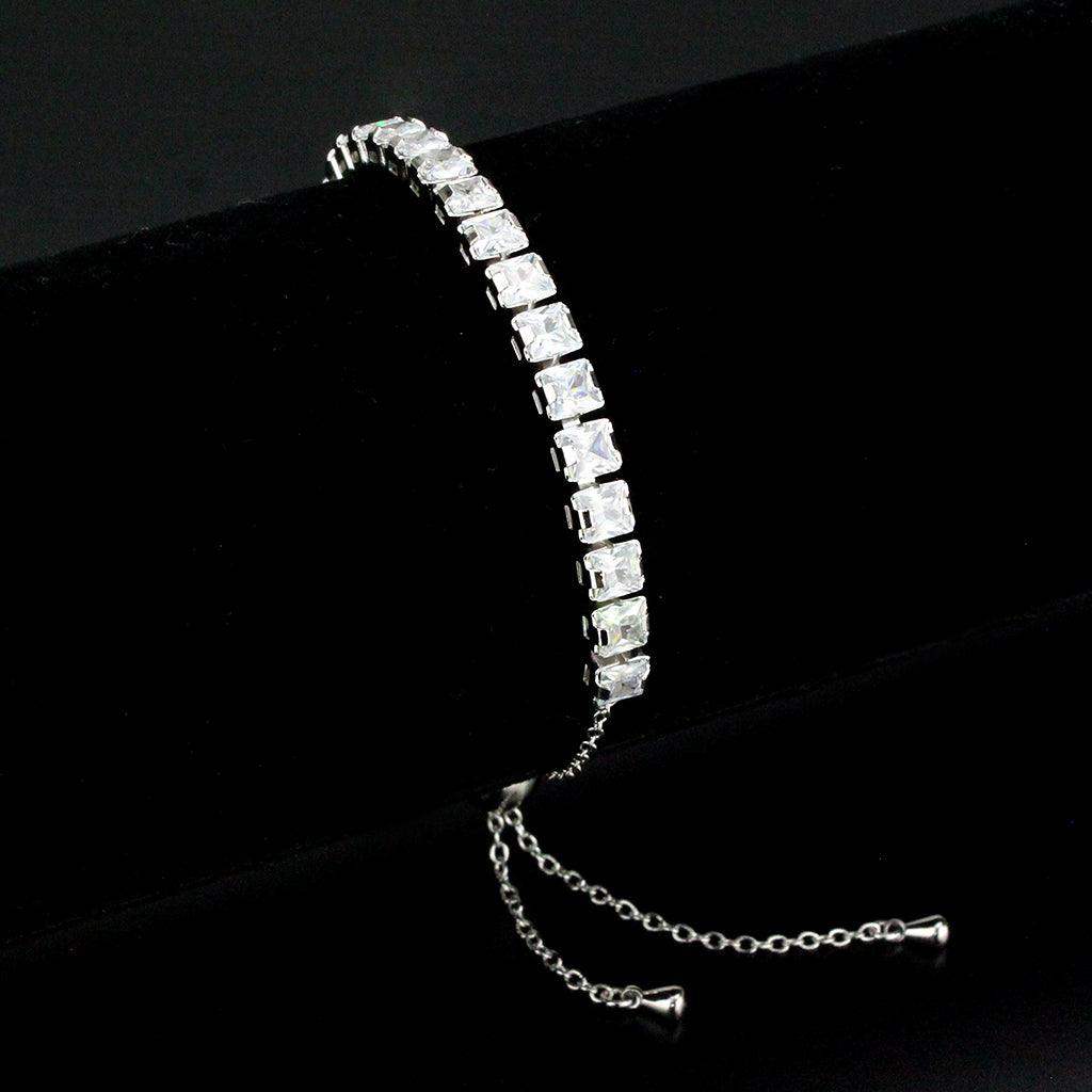 Alamode Rhodium Brass Bracelet with AAA Grade CZ in Clear - Alamode - Flyclothing LLC