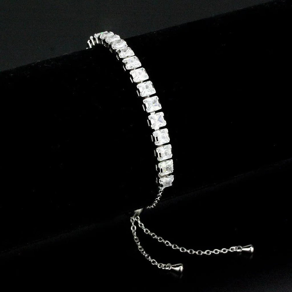 Alamode Rhodium Brass Bracelet with AAA Grade CZ in Clear - Alamode