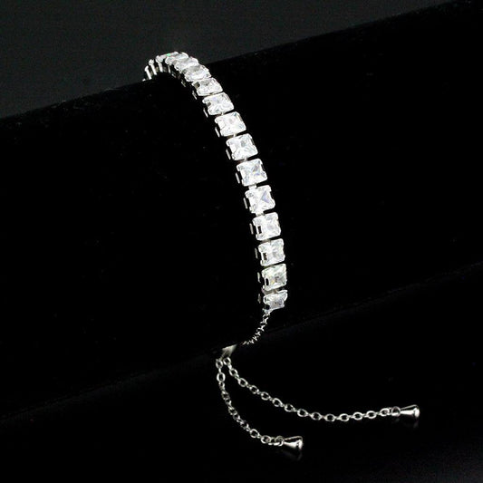 Alamode Rhodium Brass Bracelet with AAA Grade CZ in Clear - Alamode