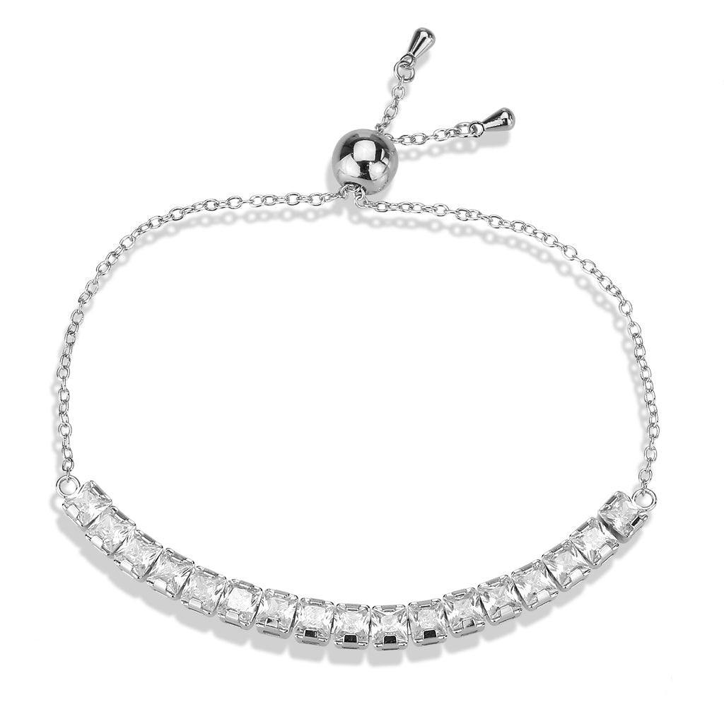 Alamode Rhodium Brass Bracelet with AAA Grade CZ in Clear - Flyclothing LLC