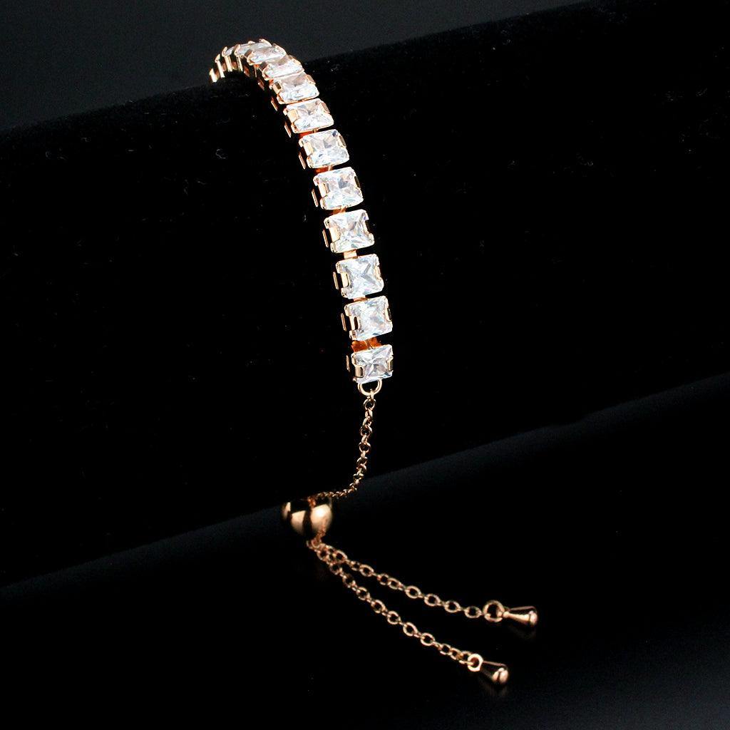 Alamode Rose Gold Brass Bracelet with AAA Grade CZ in Clear - Alamode