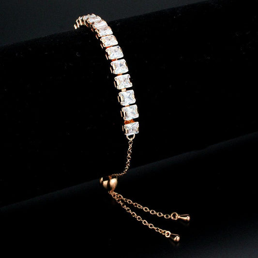 Alamode Rose Gold Brass Bracelet with AAA Grade CZ in Clear - Alamode