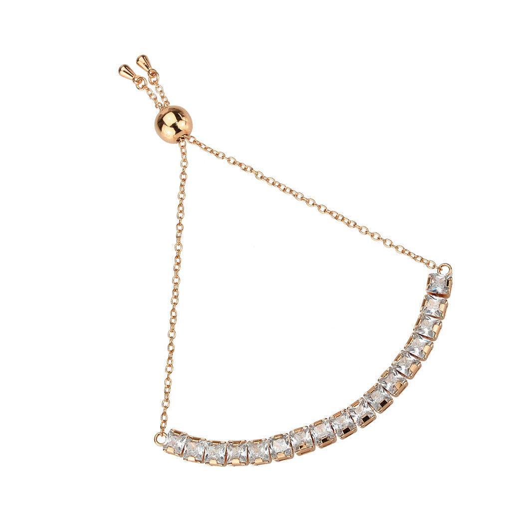 Alamode Rose Gold Brass Bracelet with AAA Grade CZ in Clear - Flyclothing LLC