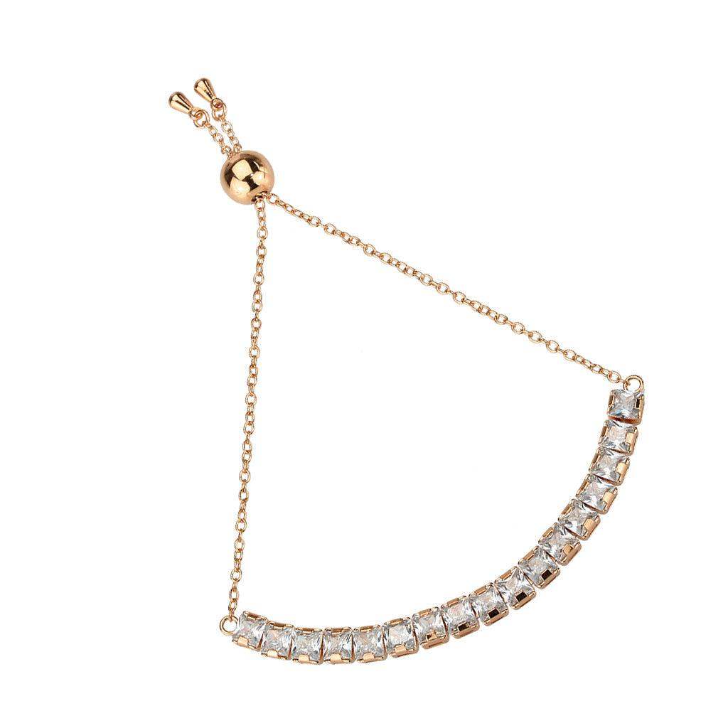 Alamode Rose Gold Brass Bracelet with AAA Grade CZ in Clear - Alamode - Flyclothing LLC