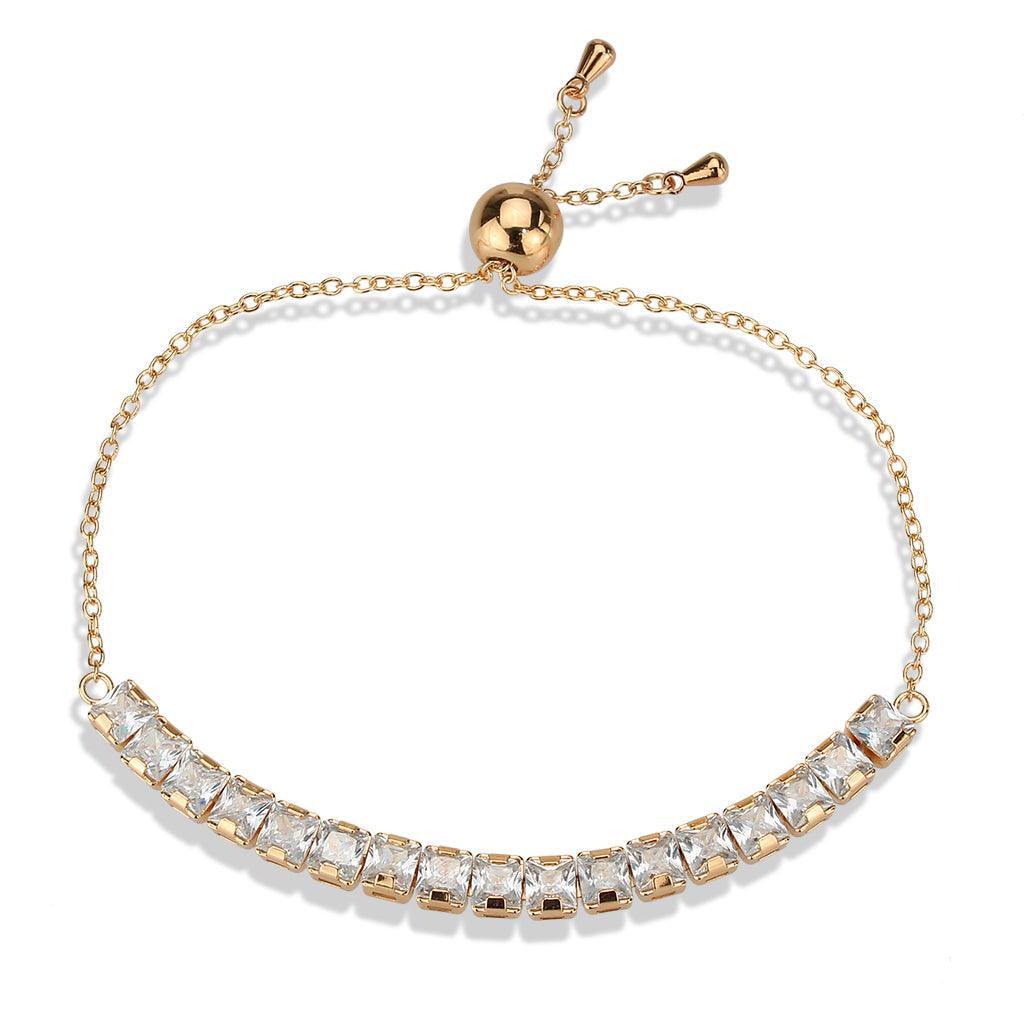 Alamode Rose Gold Brass Bracelet with AAA Grade CZ in Clear - Alamode