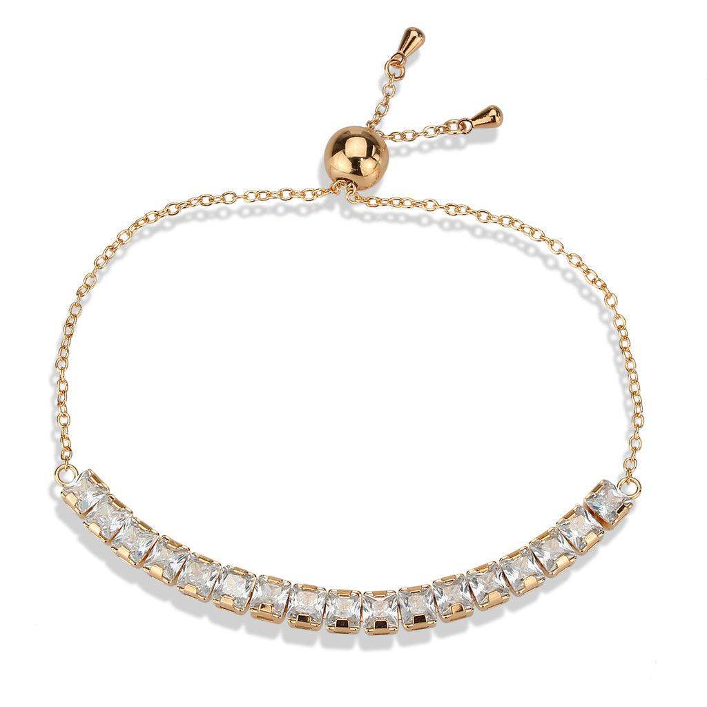 Alamode Rose Gold Brass Bracelet with AAA Grade CZ in Clear - Alamode - Flyclothing LLC