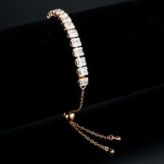 Alamode Rose Gold Brass Bracelet with AAA Grade CZ in Clear - Flyclothing LLC