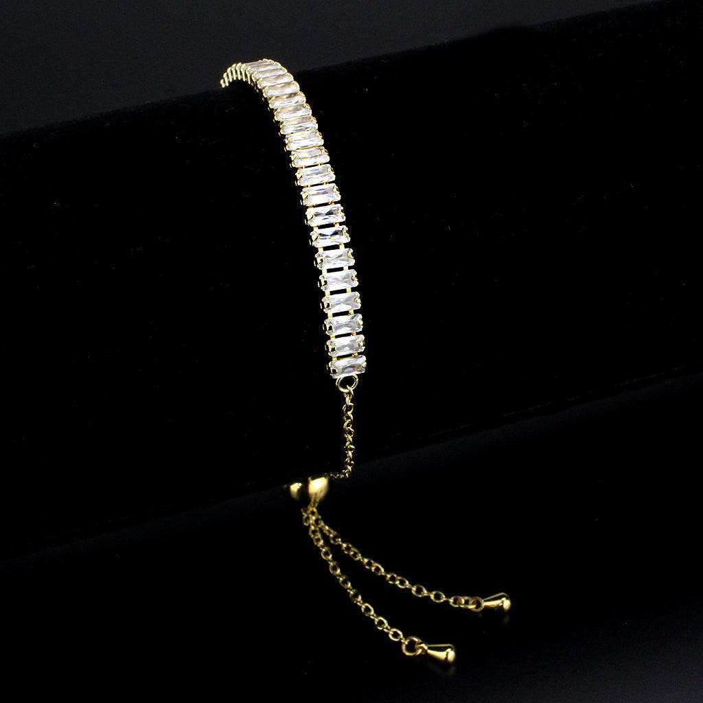 Alamode Gold Brass Bracelet with AAA Grade CZ in Clear - Alamode