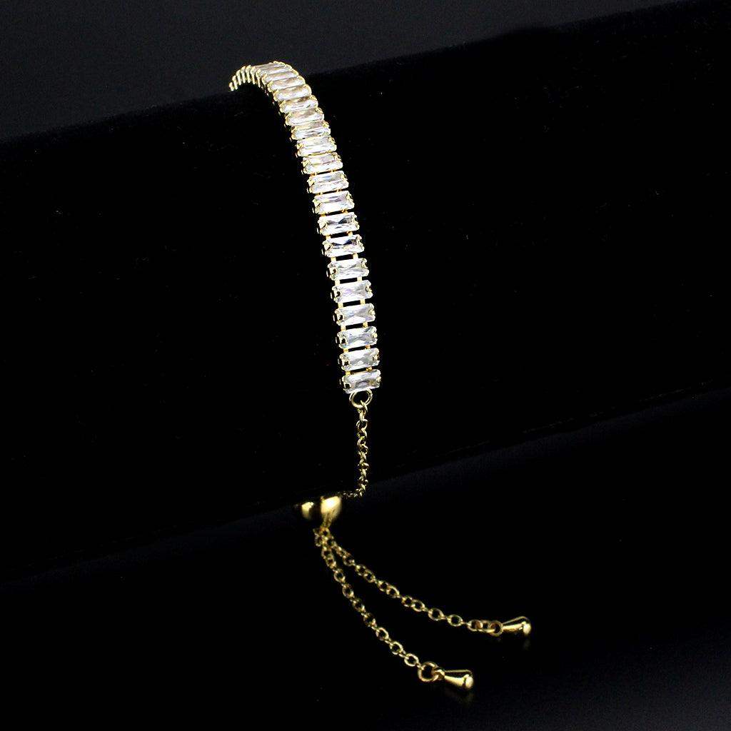 Alamode Gold Brass Bracelet with AAA Grade CZ in Clear - Alamode - Flyclothing LLC