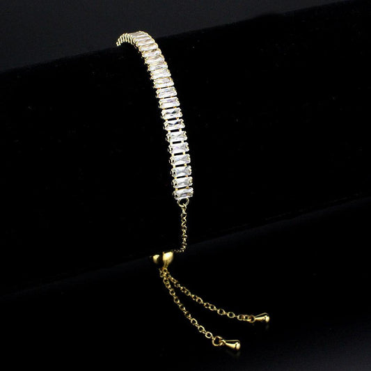 Alamode Gold Brass Bracelet with AAA Grade CZ in Clear - Alamode
