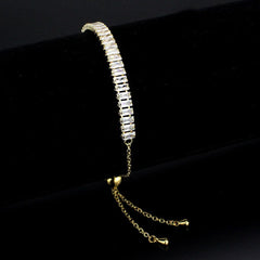 Alamode Gold Brass Bracelet with AAA Grade CZ in Clear - Flyclothing LLC