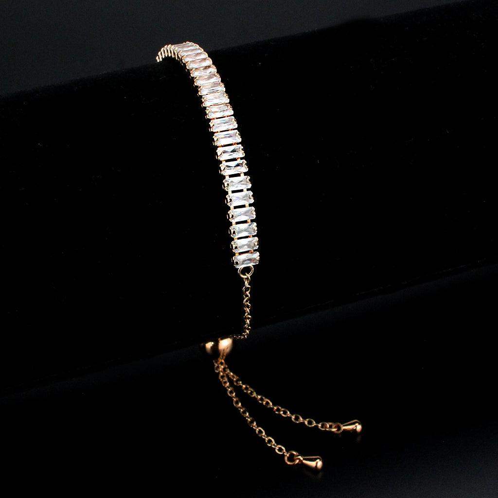 Alamode Rose Gold Brass Bracelet with AAA Grade CZ in Clear - Alamode - Flyclothing LLC