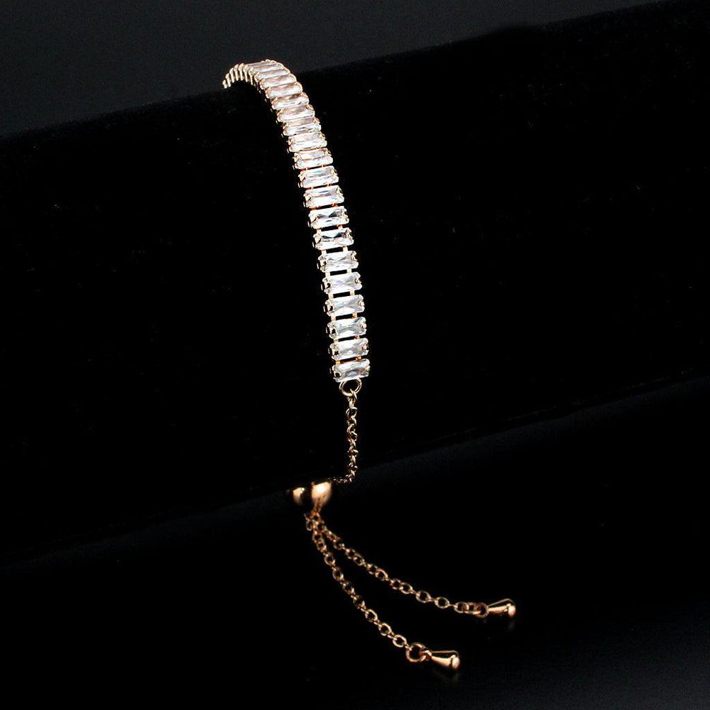 Alamode Rose Gold Brass Bracelet with AAA Grade CZ in Clear - Alamode