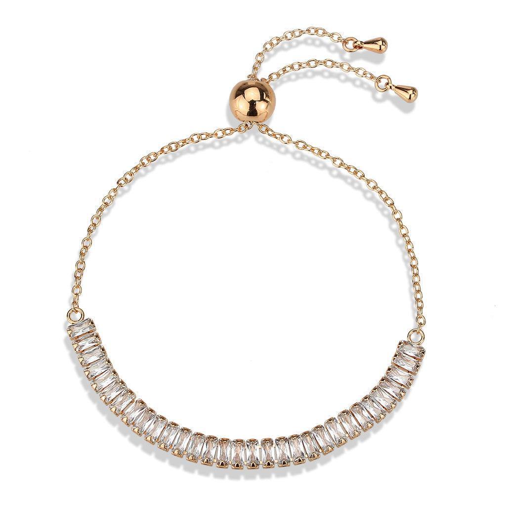 Alamode Rose Gold Brass Bracelet with AAA Grade CZ in Clear - Flyclothing LLC