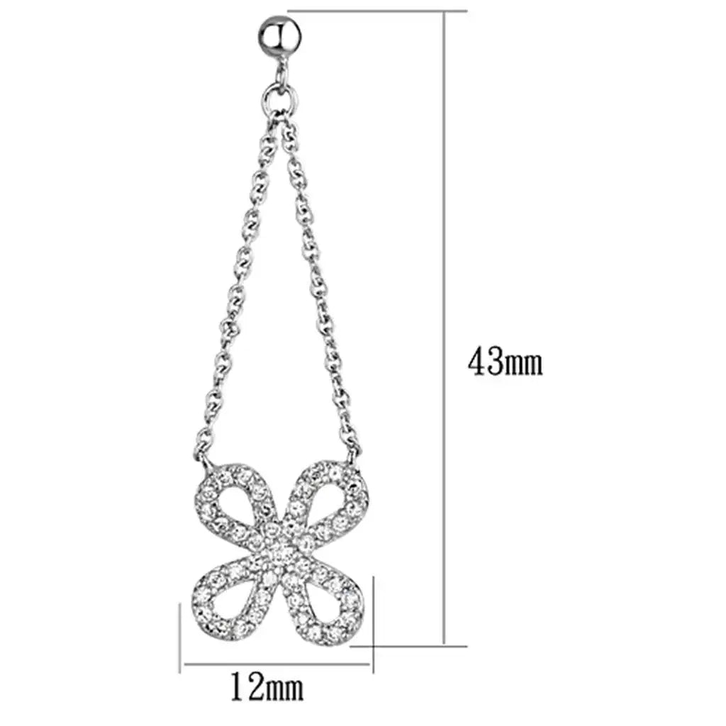 Alamode Rhodium Brass Earrings with AAA Grade CZ in Clear - Alamode - Flyclothing LLC