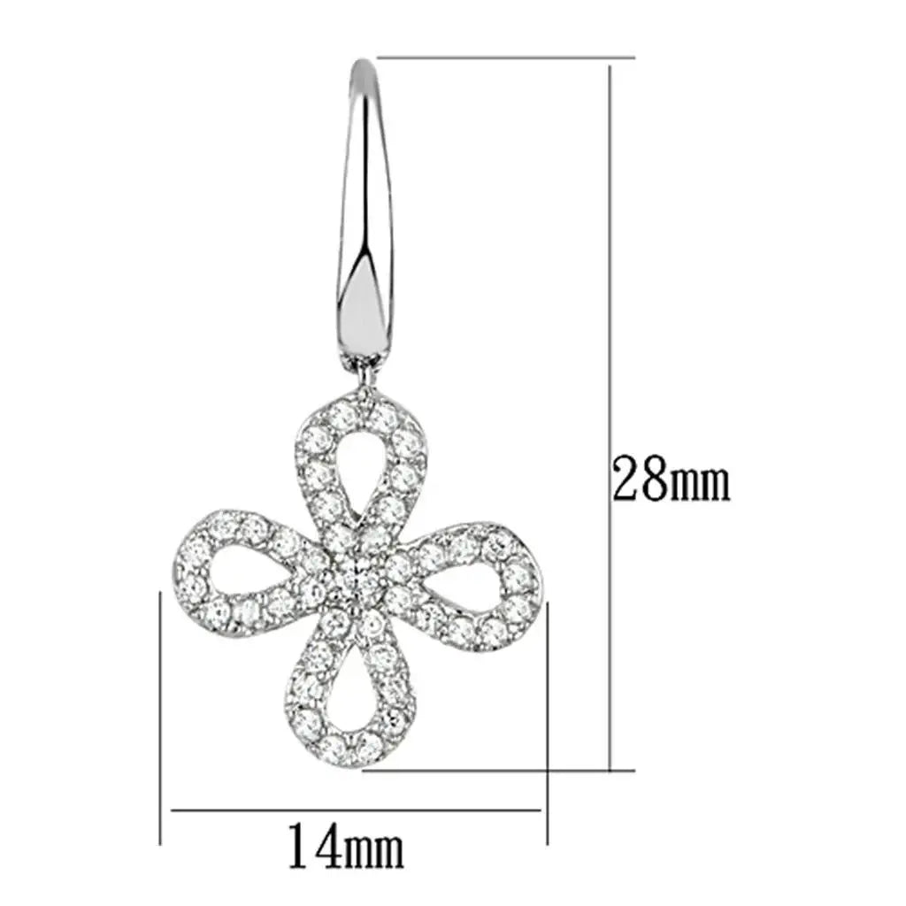 Alamode Rhodium Brass Earrings with AAA Grade CZ in Clear - Alamode - Flyclothing LLC