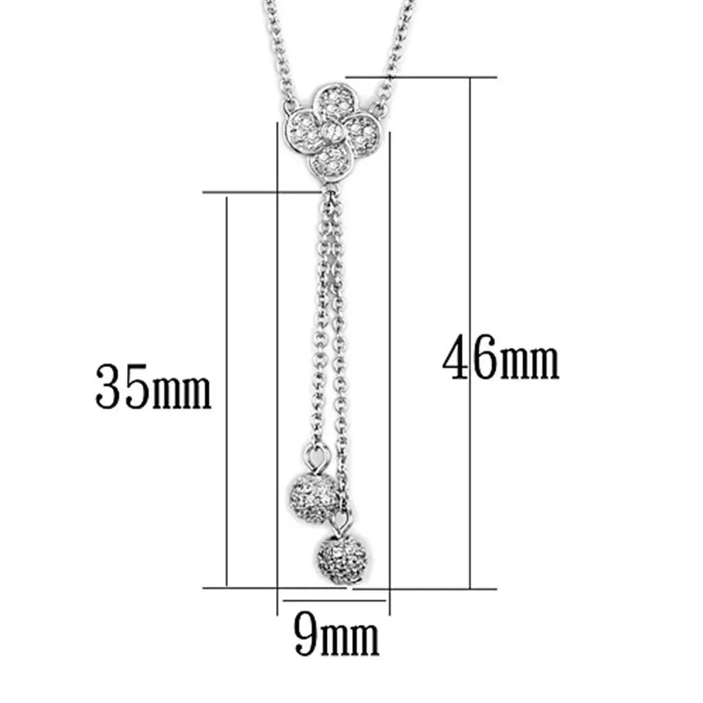 Alamode Rhodium Brass Necklace with AAA Grade CZ in Clear - Alamode - Flyclothing LLC