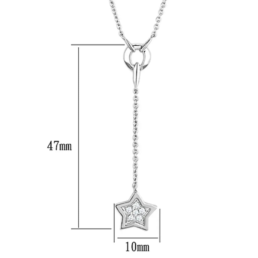 Alamode Rhodium Brass Necklace with AAA Grade CZ in Clear - Alamode - Flyclothing LLC