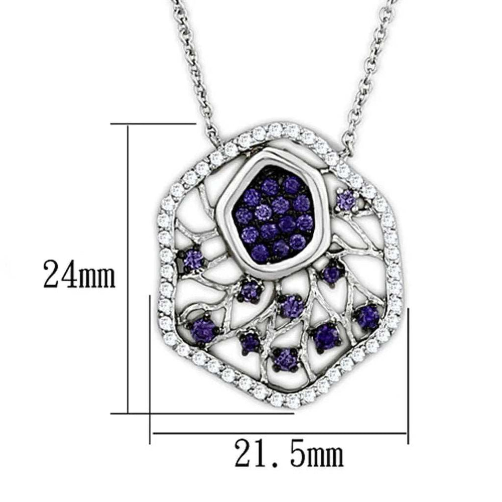 Alamode Rhodium + Ruthenium Brass Necklace with AAA Grade CZ in Amethyst - Alamode - Flyclothing LLC