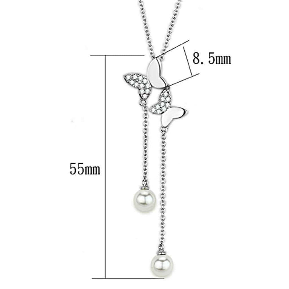 Alamode Rhodium Brass Necklace with Synthetic Pearl in White - Alamode - Flyclothing LLC