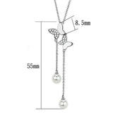 Alamode Rhodium Brass Necklace with Synthetic Pearl in White - Alamode