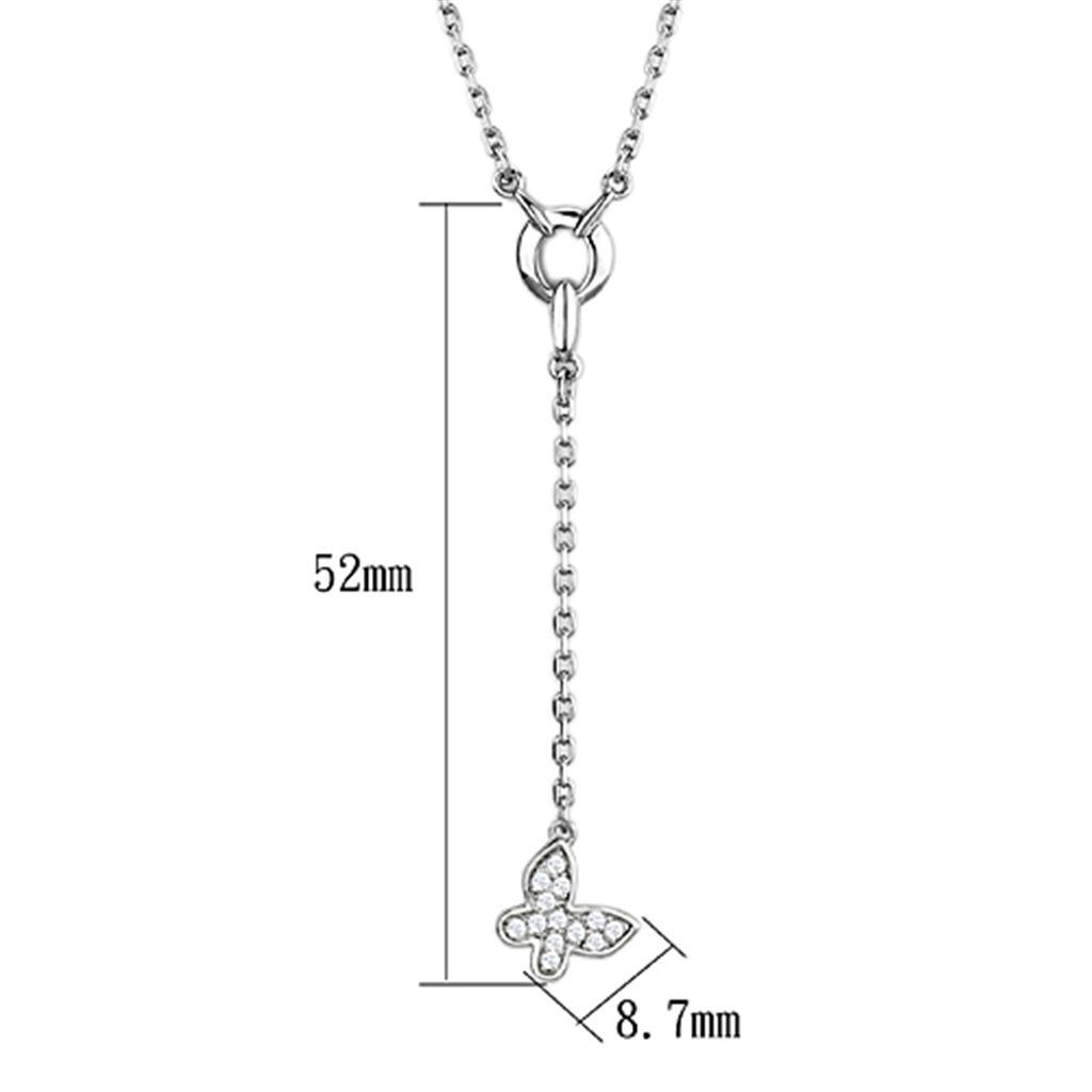Alamode Rhodium Brass Necklace with AAA Grade CZ in Clear - Flyclothing LLC