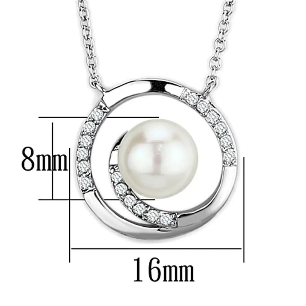 Alamode Rhodium Brass Necklace with Synthetic Pearl in White - Alamode - Flyclothing LLC