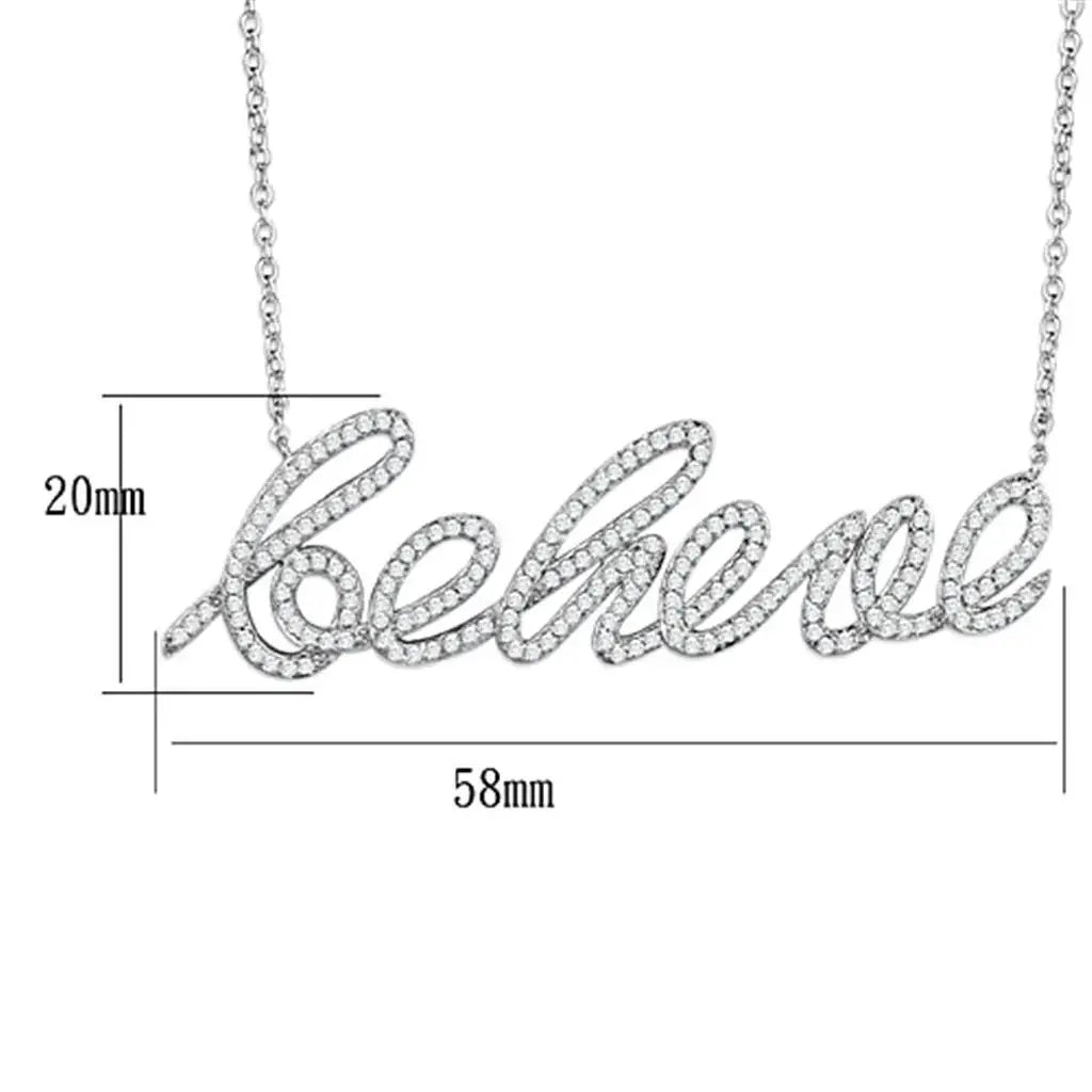 Alamode Rhodium Brass Necklace with AAA Grade CZ in Clear - Alamode - Flyclothing LLC